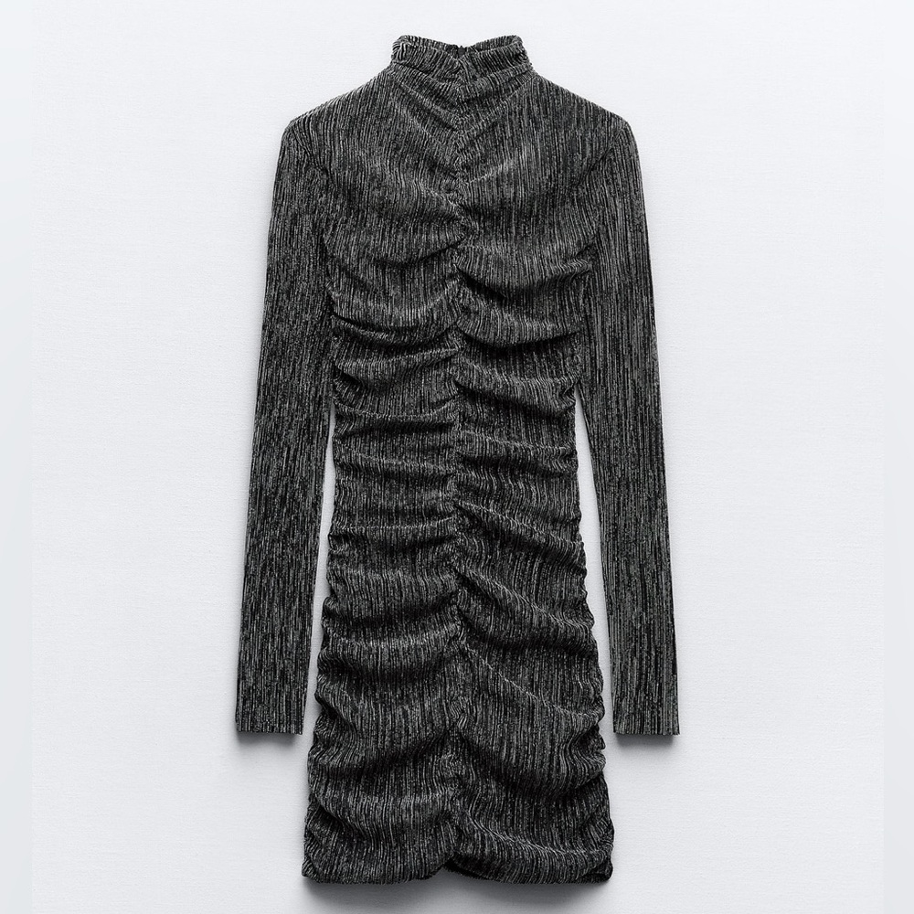 Zara mock neck mini dress black & silver long sleeve size Medium